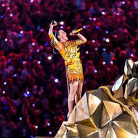 Katy Perry subida a un enorme león durante su actuación en la Super Bowl 2015