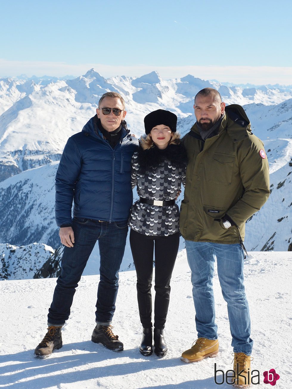 Daniel Craig, Léa Seydoux y Dave Bautista en el rodaje de 'Spectre' en Austria