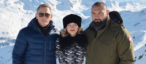 Daniel Craig, Léa Seydoux y Dave Bautista en el rodaje de 'Spectre' en Austria