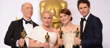 Los cuatro intérpretes vencedores en los Oscar 2015 posan juntos