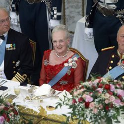 Margarita de Dinamarca en su 75 cumpleaños junto al Rey de Suecia y al de Noruega