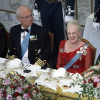 Margarita de Dinamarca en su 75 cumpleaños junto al Rey de Suecia y al de Noruega