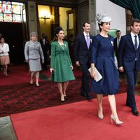 Federico y Mary de Dinamarca y los Príncipes Joaquín y Marie en la celebración del 75 cumpleaños de Margarita de Dinamarca