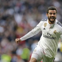 Nacho Fernández celebrando uno de sus goles con el Real Madrid