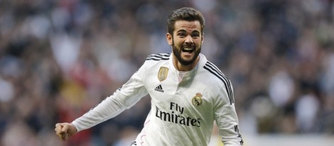 Nacho Fernández celebrando uno de sus goles con el Real Madrid