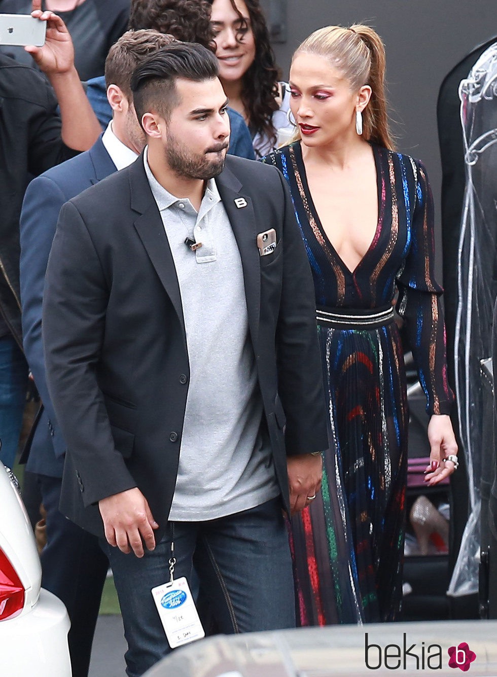 Jennifer Lopez rodando 'American Idol' antes de irse a cenar con Casper Smart