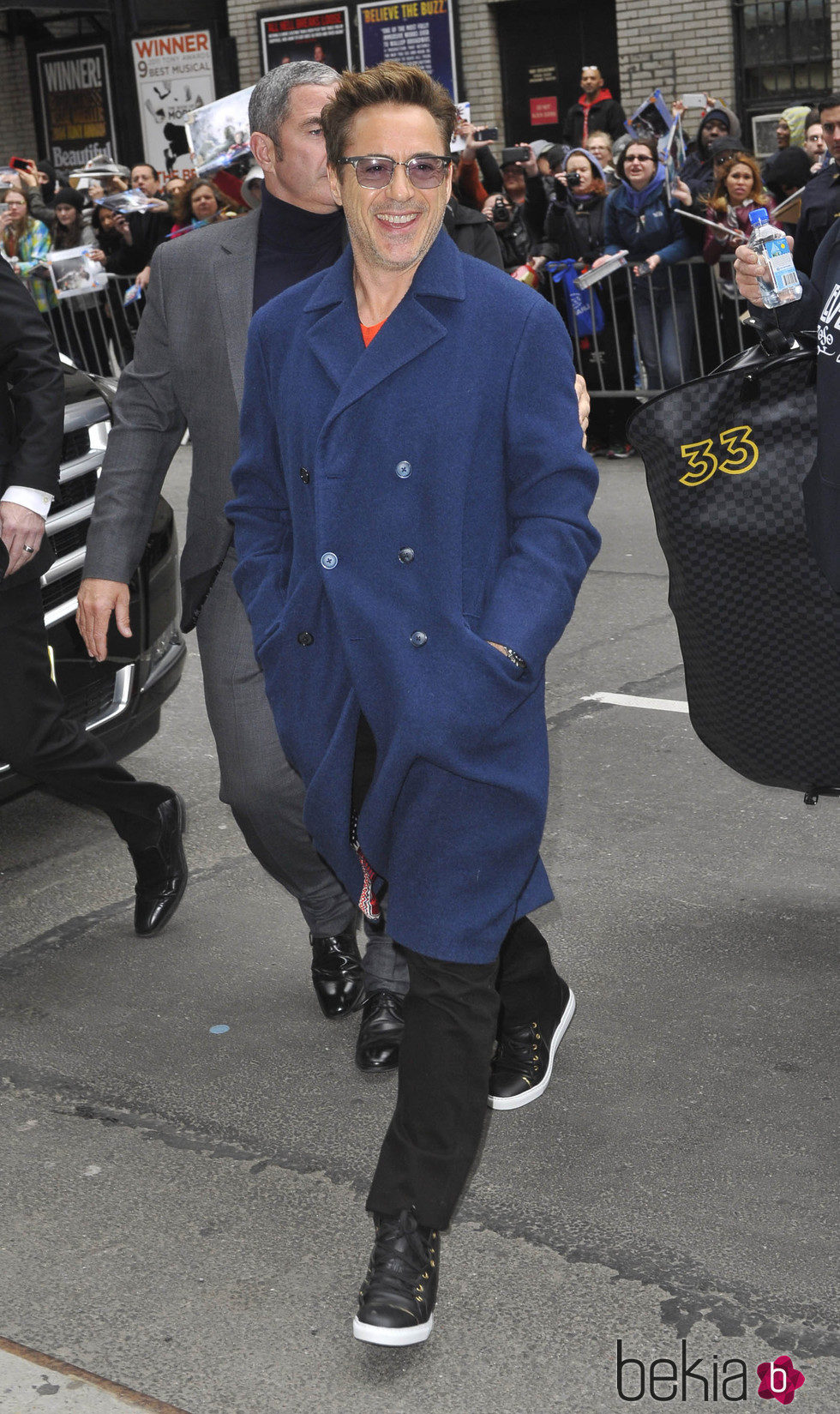 Robert Downey Jr. llegando al show de David Letterman en Nueva York