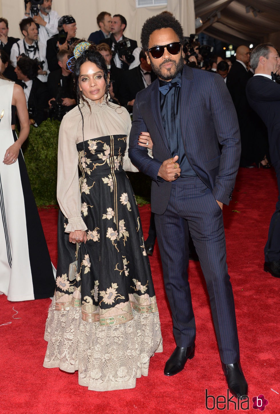 Lenny Kravitz y Lisa Bonet en la alfombra roja de la Gala del Met 2015