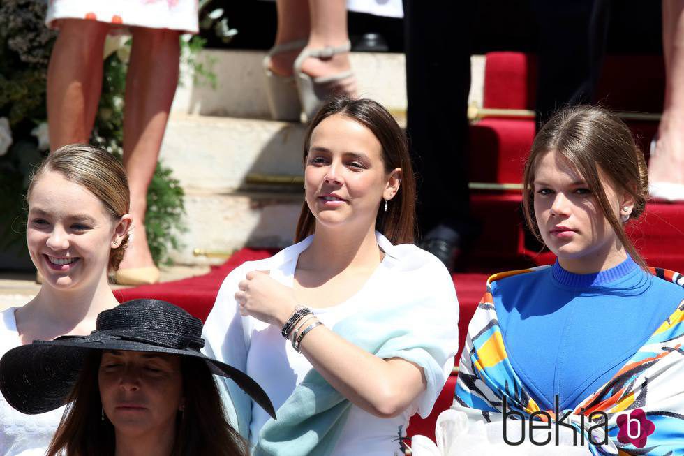 Alexandra de Hannover, Pauline Ducruet y Camille Gottlieb en el bautizo de Jacques y Gabriella de Mónaco