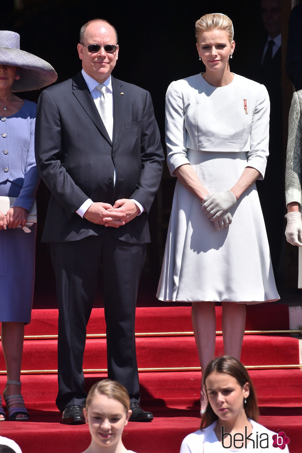 Alberto y Charlene de Mónaco en el bautizo de Jacques y Gabriella de Mónaco