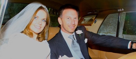 Geri Halliwell y Christian Horner se marchan de la iglesia al finalizar su boda