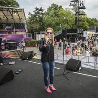 Edurne durante uno de los ensayos en el Eurovision Village de Viena