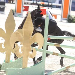 Carlota Casiraghi cayéndose de su caballo en un concurso de saltos en Saint-Tropez