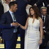 Ana Rosa Quintana y Jesús Vázquez hablando en el aniversario de Mediaset