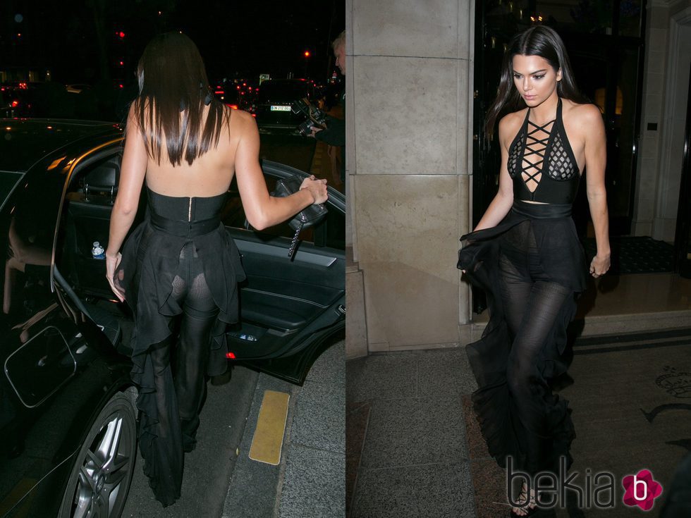 Kendall Jenner muy provocativa con un jumpsuit negro de Balmain en París