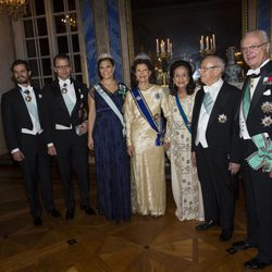 La Familia Real Sueca con el presidente de Túnez y su mujer en una cena de gala