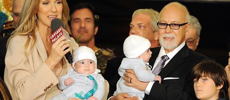 Céline Dion con su marido René Angélil y sus tres hijos