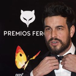 Mario Casas se arregla la pajarita en los Premios Feroz 2016