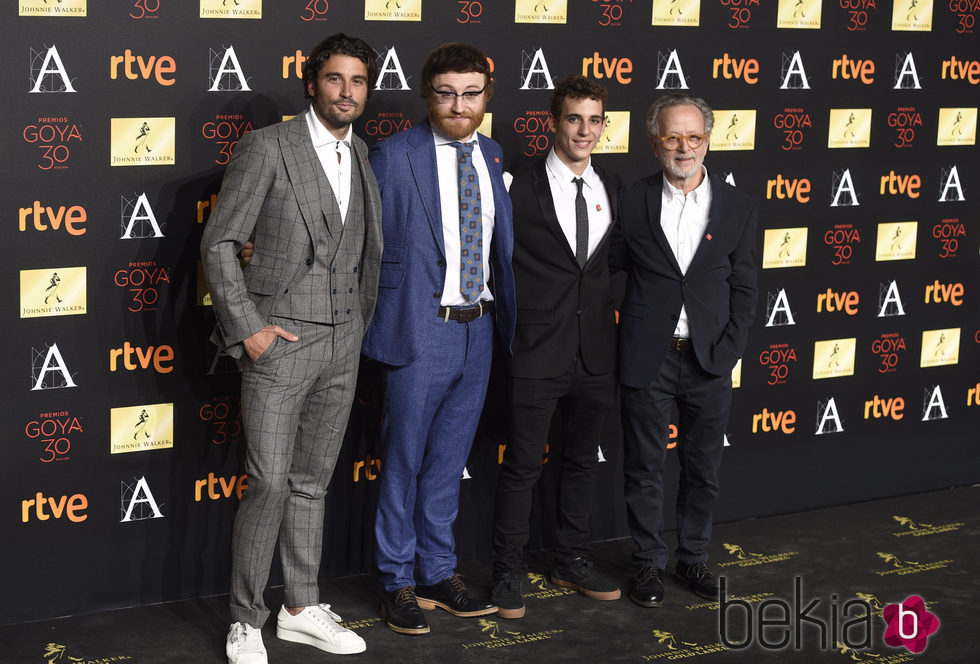 Álex García, Manuel Burque, Miguel Herrán y Fernando Colomo en la cena de los nominados a los Premios Goya 2016