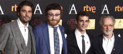 Álex García, Manuel Burque, Miguel Herrán y Fernando Colomo en la cena de los nominados a los Premios Goya 2016