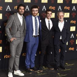 Álex García, Manuel Burque, Miguel Herrán y Fernando Colomo en la cena de los nominados a los Premios Goya 2016