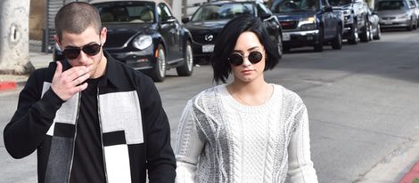 Demi Lovato y Nick Jonas, de paseo con el perro del cantante