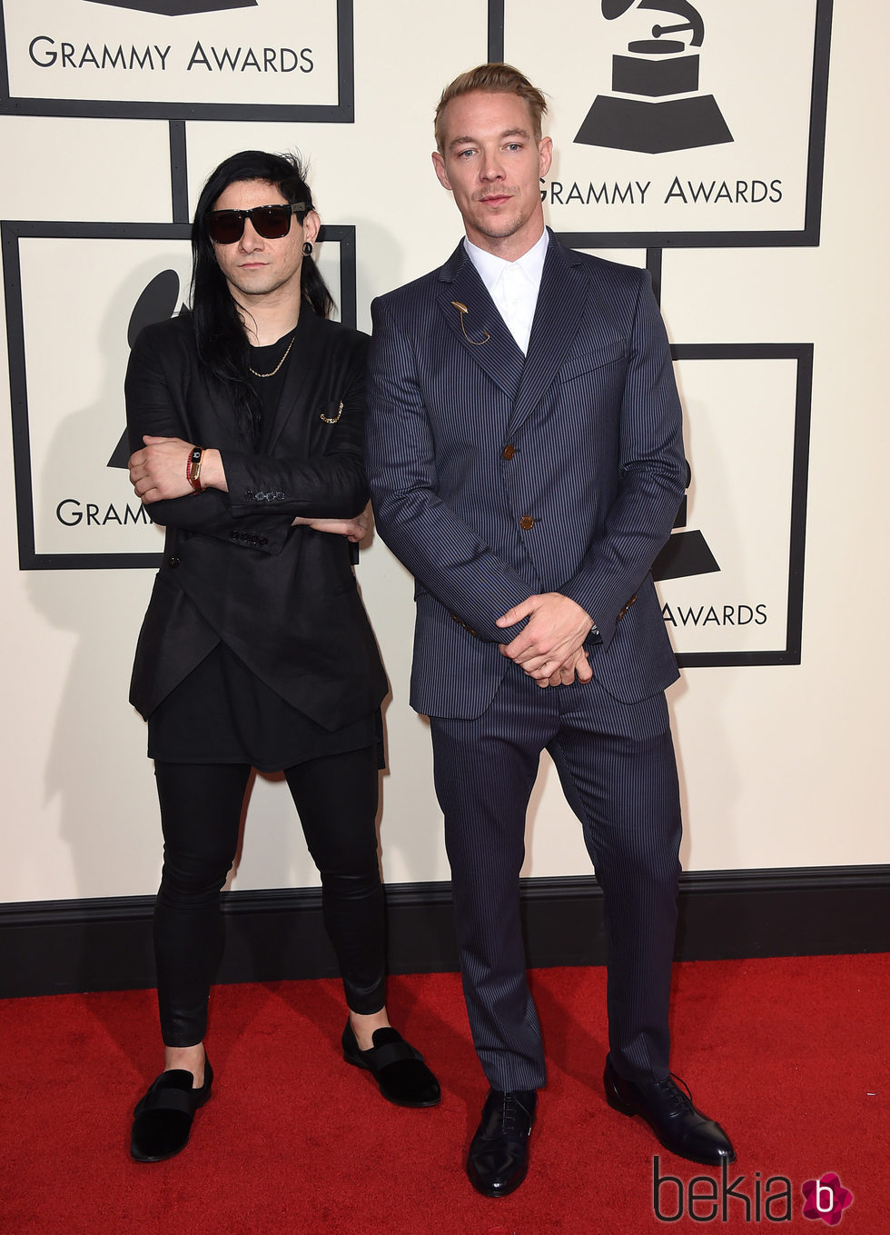 Skrillex y Diplo en la alfombra roja de los Premios Grammy 2016