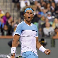 Rafa Nadal celebrando su victoria ante Gilles Muller en Indian Wells 2016