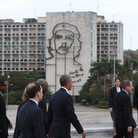 Barack Obama llegando a la plaza de la Revolución para la ceremonia de bienvenida