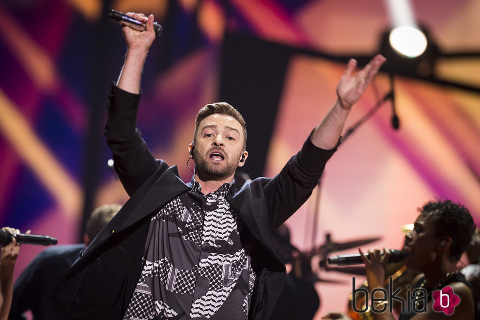 Justin Timberlake actuando en el Dress Rehearsal del Festival de Eurovisión 2016