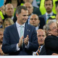 El Rey Felipe VI, Florentino Pérez y Zinedine Zidane en la final de la Champions League 2016