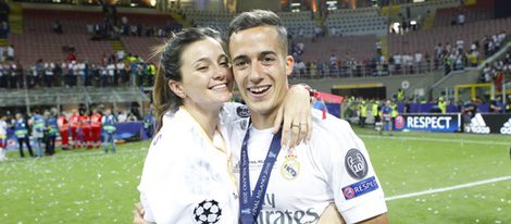 Lucas Vázquez y su novia Macarena Rodríguez celebrando la undécima Champions del Real Madrid