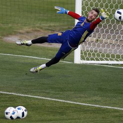 David de Gea en los entrenamientos de preparación de la Eurocopa 2016