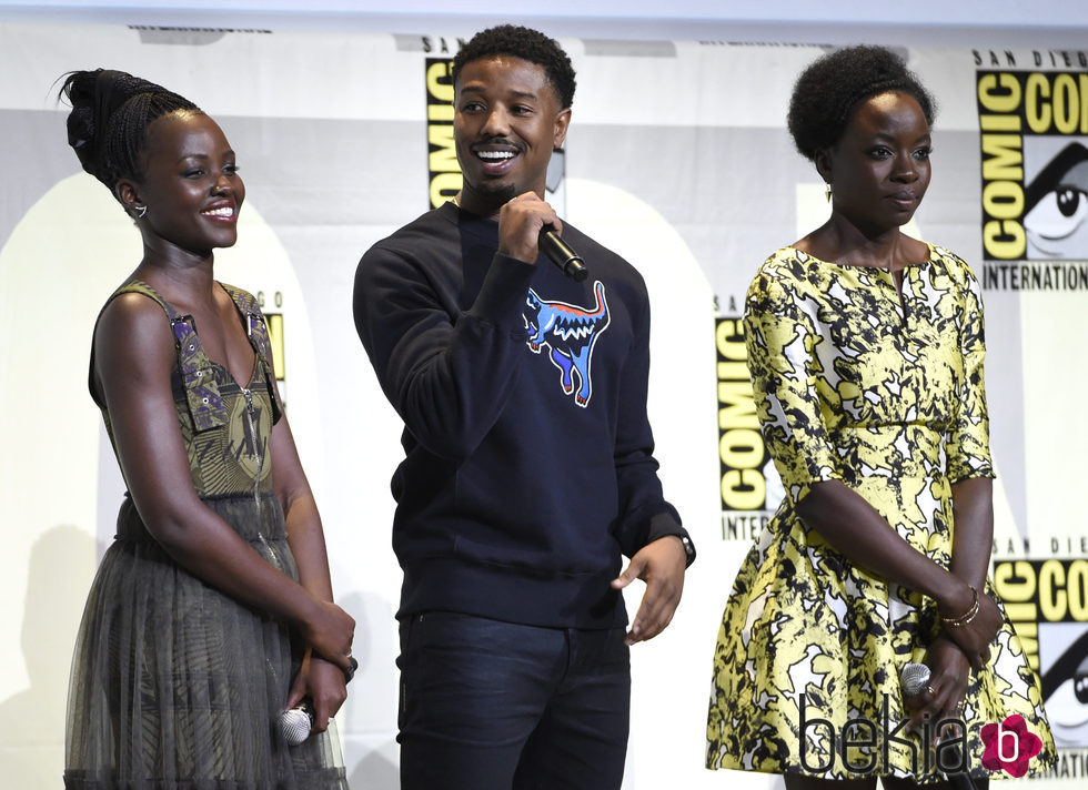 Lupita Nyong'o, Michael B. Jordan y Danai Gurira en la Comic-Con de San Diego 2016