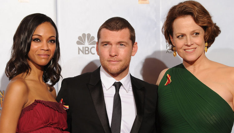 Zoe Saldana, Sam Worthington y Sigourney Weaver en los Globos de Oro 2010