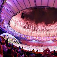 Fuegos artificiales en la ceremonia de inauguración de los Juegos Olímpicos de Río 2016