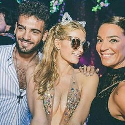 Raquel Bollo y su hijo Manuel Cortés con Paris Hilton en Ibiza