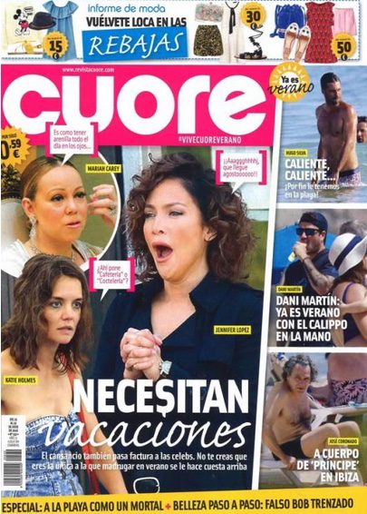 Jennifer Lopez, Mariah Carey y Katie Holmes en la portada de Cuore