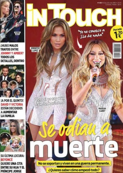 Jennifer Lopez y Mariah Carey en la portada de In Touch