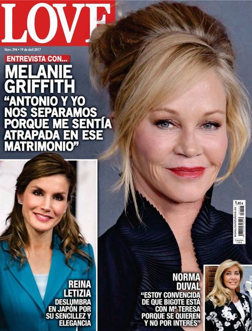 Melanie Griffith habla de su relación con banderas en la revista Love