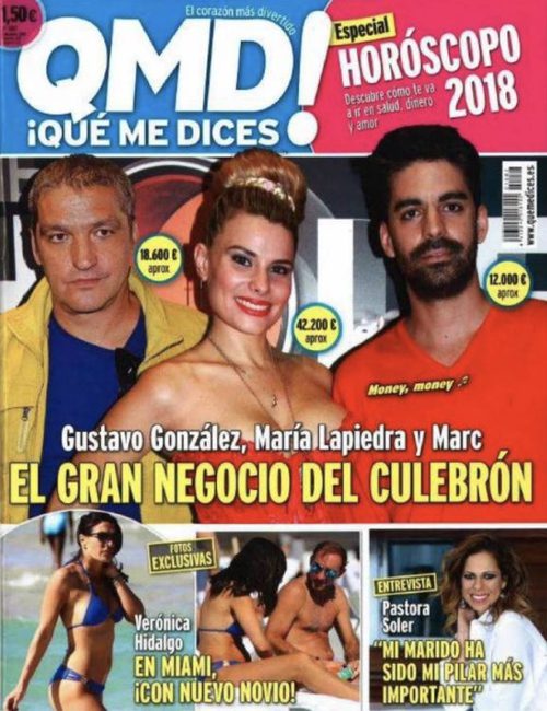 Gustavo González, María Lapiedra y Marc Hamilton en la portada de Qué me dices